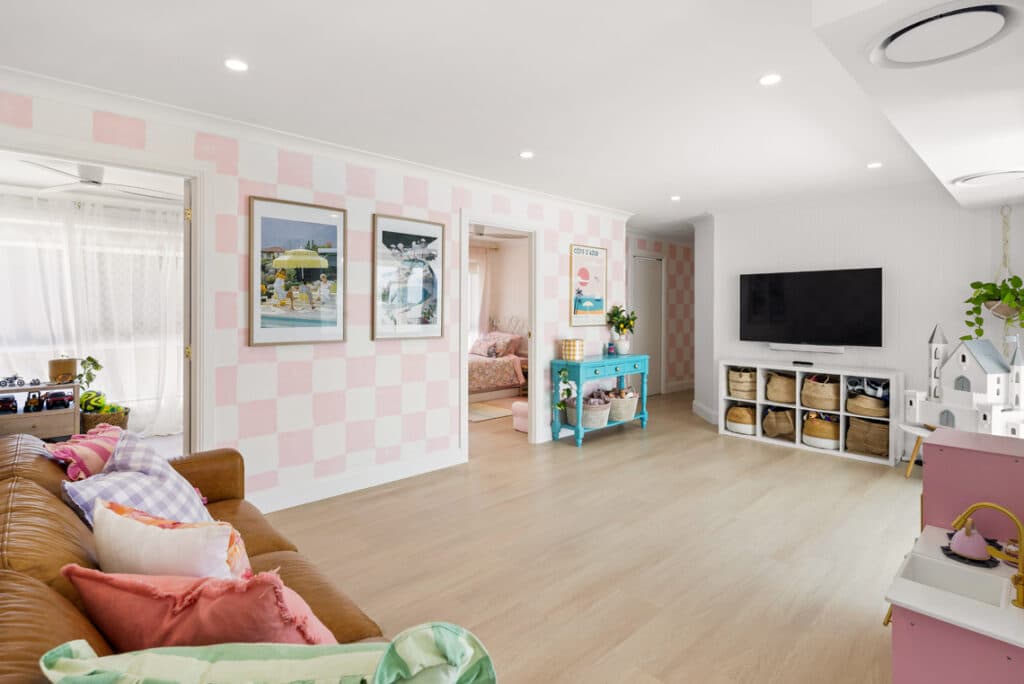 pink accents in the kids playroom